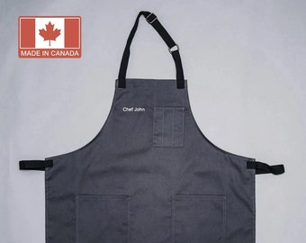 Custom Embroidery - Essential Apron → BBQ Apron in Charcoal Grey, Man, Masculine, Made in Canada | Gifts for Mom, Dad, Tablier