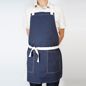 Minimalist Apron (Free Embroidery) → Two Square Pockets | 100% Cotton, Made in Canada | Tablier (Unisex Adult)