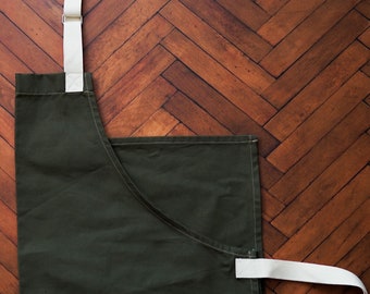 Minimalist Apron → Two Square Pockets | 100% Cotton, USA-Made Webbing Straps | Tablier Cuisine, Unisex Adult Apron