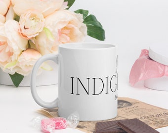White "I am INDIGENOUS enough" glossy mug