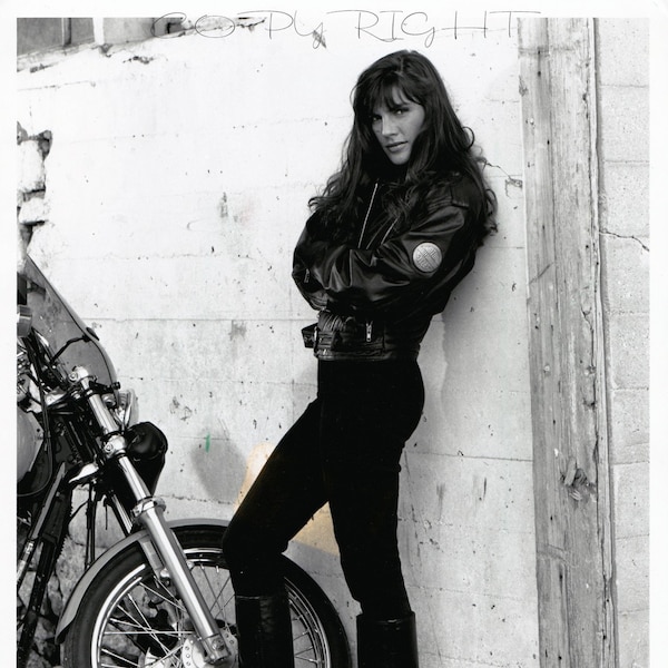 HARLEY-DAVIDSON Photo Originale, Presse US Femme posant en cuir et moto 1992