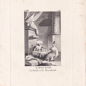 ORIGINELE gravure uit 1787, Fabel van La Fontaine, drukker Didot de Oudere, Coiny en Simon 18e eeuw