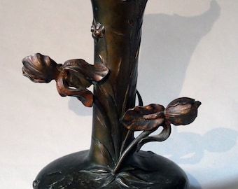 Vase Art Nouveau étain Signé Elsie Ward Hering, USA, Original, fleurs début 20ème