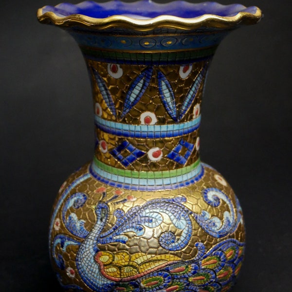 Vase decorated PURE GOLD 24 carats Byzantine style, Venetian mosaic, ceramic signed handmade ITALY