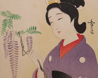 JAPANESE PRINT Bijin-ga, Courtesan, beauty, Authentic JAPAN handmade woodcut