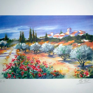 Ella FORT, litografia originale firmata a mano, Provenza
