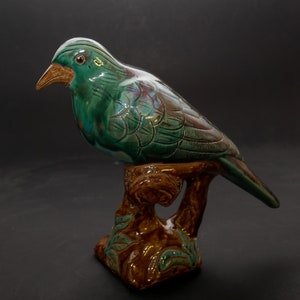 Uccello in ceramica Barbotina in terracotta molto antico, originale, scultura animale