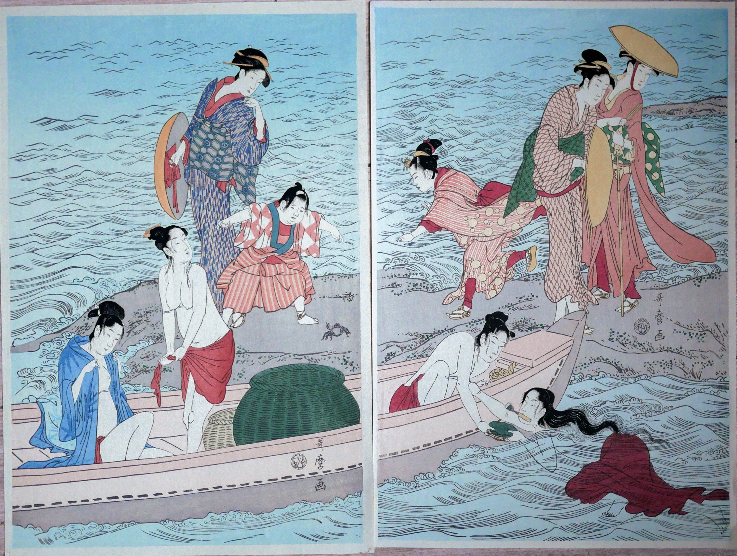 Lot of Two Japanese Prints, Kitagawa UTAMARO, Abalone