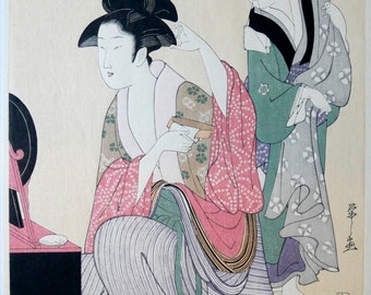 Japanese PRINT Chokosai EISHO, Courtesans, beauties, Authentic handmade woodcut JAPAN