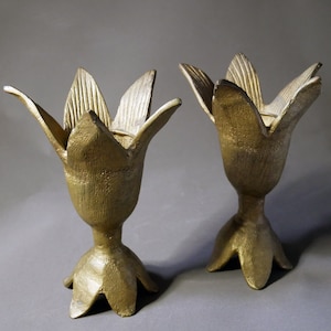 Pair of bronze candlesticks, handmade creation, 2 kg, gilded, decoration