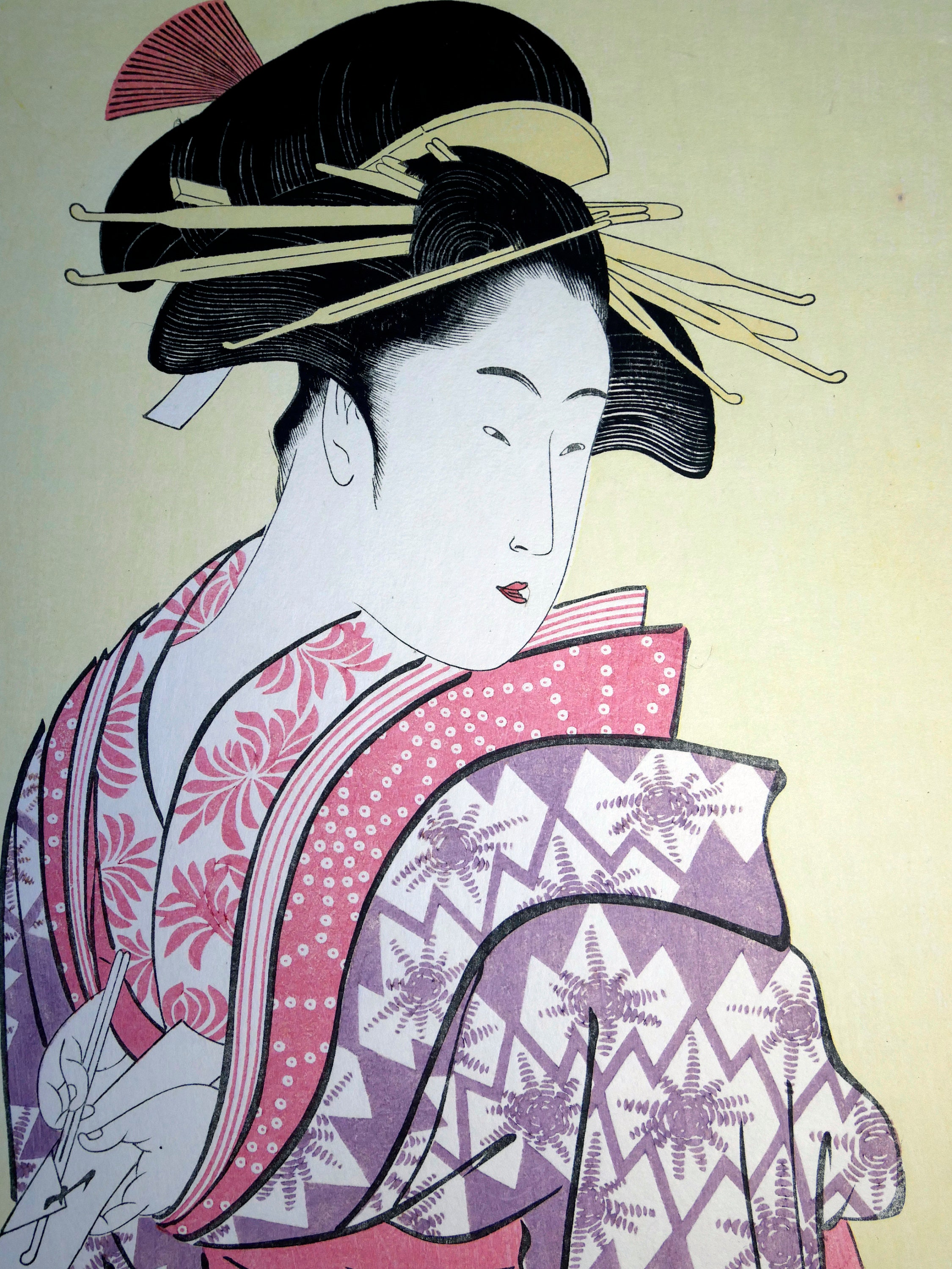 日本の木版画 – 喜多川歌麿 – 花魁松葉屋 – 本物の手作りの浮世絵