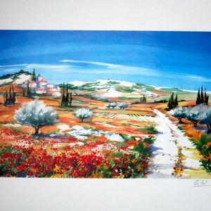 Ella FORT, grande litografia originale firmata a mano, Provenza