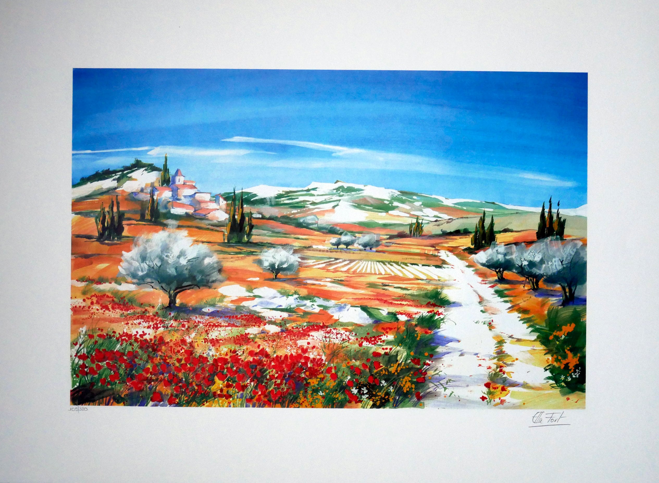 エラ・フォート作大型リトグラフ、オリジナル直筆サイン入り