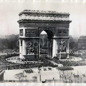 Photographie 1935 Arc de triomphe PARIS, ORIGNIALE noir et blanc vintage, tampon ww2 1944 Armistice