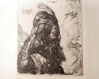 REMBRANDT Van Rijn, troisième tête orientale, héliogravure 19ème siècle