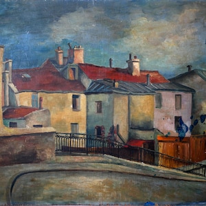Old Painting Urban Landscape, ARLES ? PARIS ? signed OIL on plywood