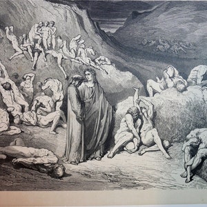 ORIGINAL Gustave Doré engraving 1865, Dante&#39;s HELL Plate 57