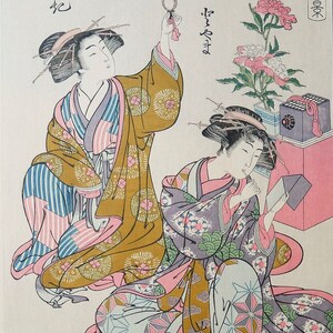 Japanese SHUNSHO PRINT, Courtesans Geishas, Authentic handmade woodcut JAPAN