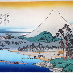 JAPANISCHER DRUCK HIROSHIGE, Mount Fuji River, berühmte Ansichten Japans, Ukiyo-e, authentische Handarbeit