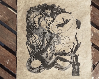 Birth - Original linocut / Linoprint / Handmade Print / Wall hanging
