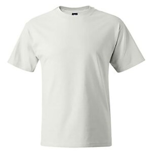 May include: A plain white short-sleeved t-shirt.