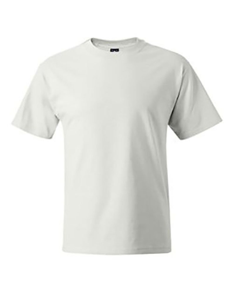 May include: A plain white short-sleeved t-shirt.