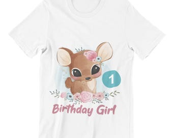Cute Deer Birthday Shirt, Full-Color Print, Matching Family Tees
