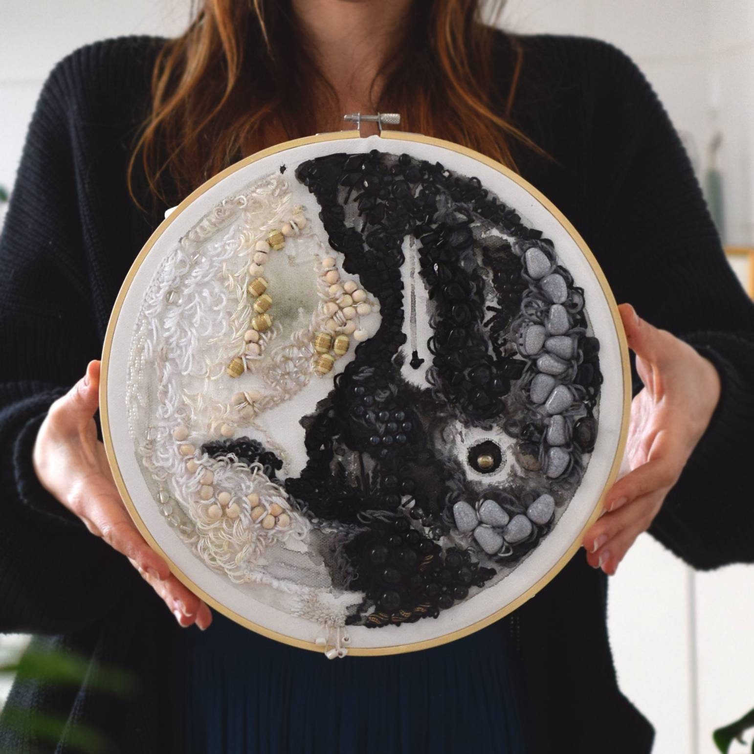 Eclipse Broderie Contemporaine | Thread Art, Fiber Art Watercolor Contemporary Wall Decor Handmade T