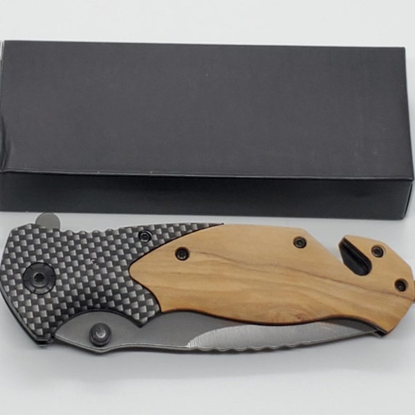 Lock Connection®, Olive wooden handle pocketknife, SS titanium coated blade!