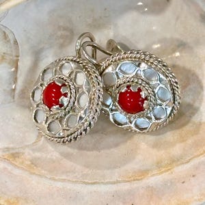 Handmade Sterling Silver, Mother of Pearl and Coral Earrings