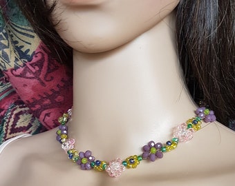 Art,fashion jewelry,flower necklace,gift,holidays,bohe style,bohemain,beautiful,for her,girlfriend gift,multicolor,colorful necklace,chork