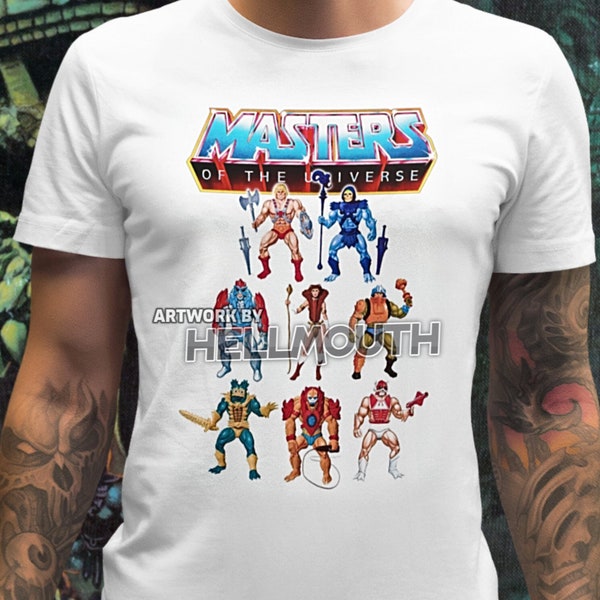 Masters Of The Universe Retro Action Figure T-shirt - White. Male & Female all sizes. Custom Made. 80's toys He-Man 1982 Wave 1