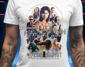 1995 Tödliche Tödliche Kombat T-Shirt. 90'er Jahre. Retro-Gaming. Männlich & Weiblich alle Größen. Maßgeschneidert. Scorpion Sonya Blatt Reptil Katana Johnny Cage