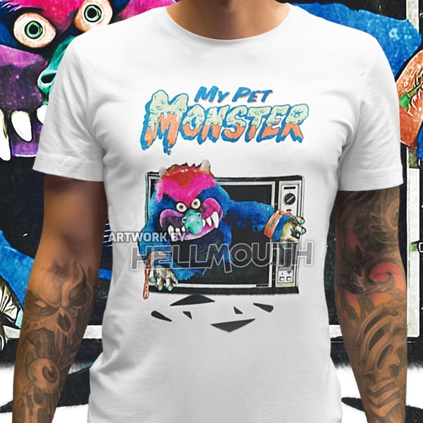 My Pet Monster T-shirt - White. Male & Female all sizes. Custom Made. 80's toy retro vintage