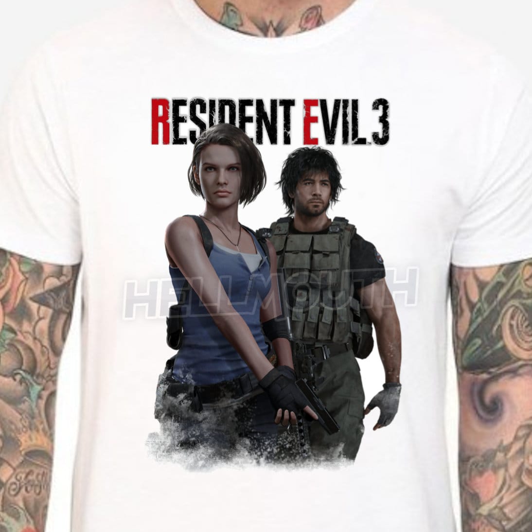 Resident Evil 3 Nemesis remake - White T-Shirt. 90's. Retro gaming. Male & Female all sizes. Custom Made. Game.