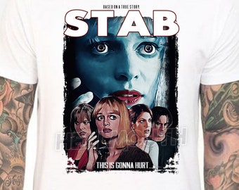 STAB - Scream Movie - White T-shirt. Sidney prescott, Tori Spelling. Men's & Women's all sizes