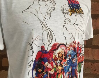 X-Men VS Street Fighter - ホワイトTシャツ。90年代。レトロゲーム