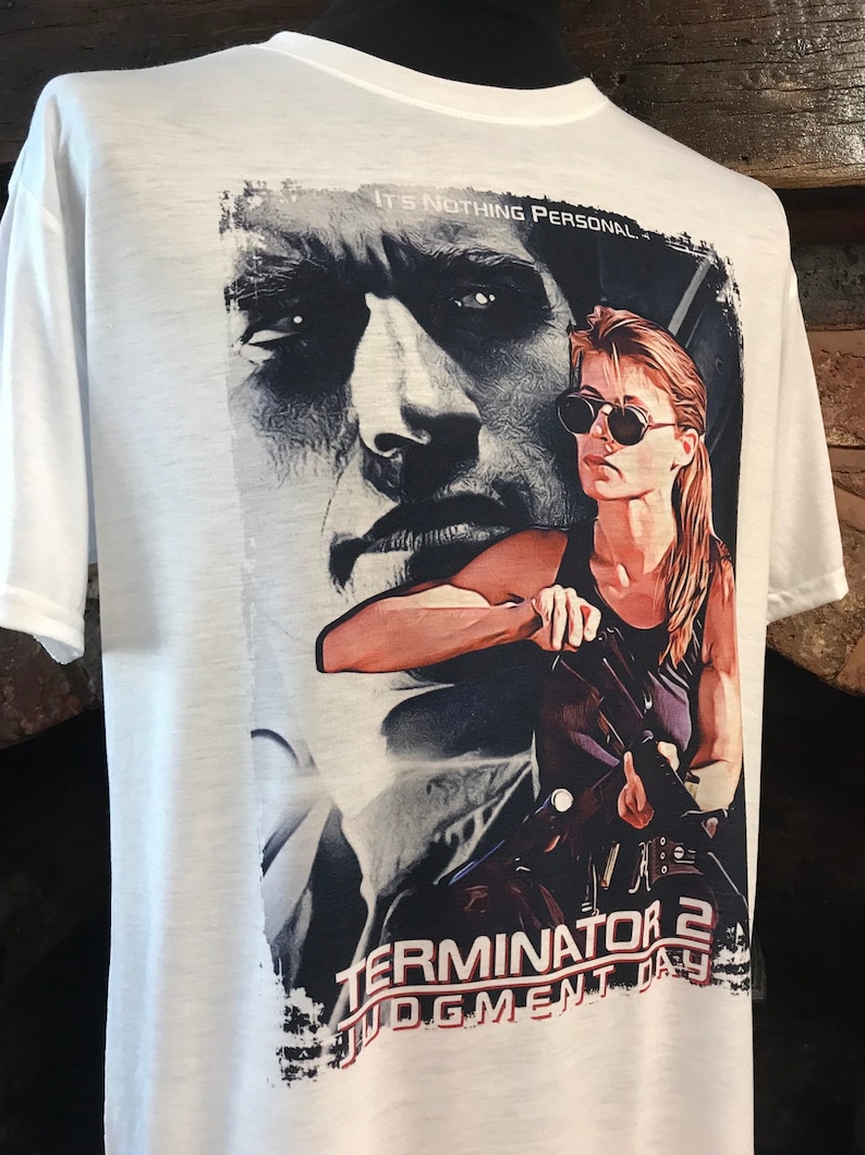 Terminator 2 Arnold Schwarzenegger, Linda Hamilton, Sarah Connor White T-Shirt. Men's & Women's all Sizes image 2