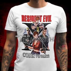 Resident Evil Code Veronica - wit T-shirt. Retro-gaming. Heren en dames alle maten. Op maat gemaakt. Spel. Claire Chris Redfield