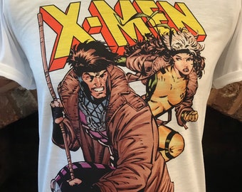 Gambit and Rogue - White T-Shirt. X-Men Animated. Male & Female all sizes. Custom Made