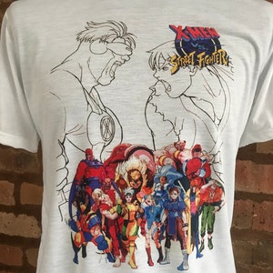 X-Men VS Street Fighter - White T-Shirt. 90's. Retro gaming. Male & Female all sizes. Custom Made. Game.