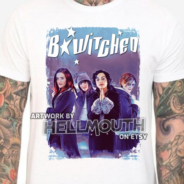 B*Witched band - White T Shirt! Men's & Women's all sizes. 90s retro pop music UK