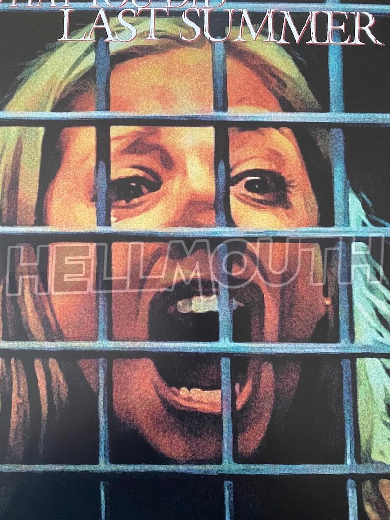 May include: A woman's face is shown through a metal cage, her mouth is open in a scream. The text "I KNOW WHAT YOU DID LAST SUMMER" is visible at the top of the image.