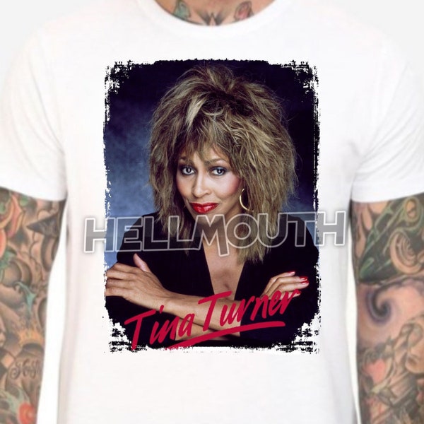 Tina Turner T Shirt - white. Retro 80's mens & womens all sizes. Music tour.