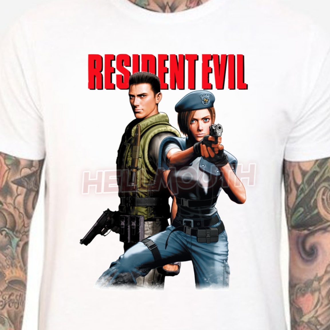 Resident Evil 1996 - White T-Shirt. 90's. Retro gaming. Male & Female all sizes. Custom Made. Game.