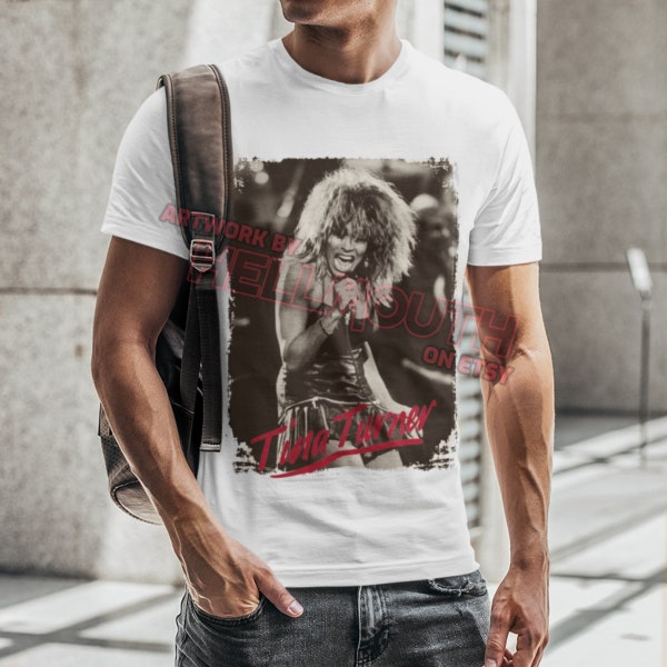 Tina Turner T Shirt - white. Retro 80's mens & womens all sizes. Music tour.