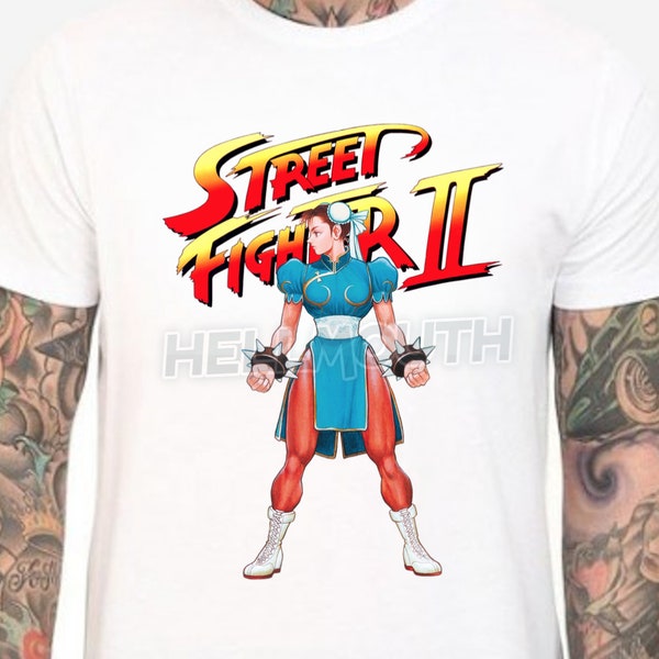 Street Fighter 2 Chun-Li - White T-Shirt. 90's. Retro gaming. Male & Female all sizes. Custom Made. Game.