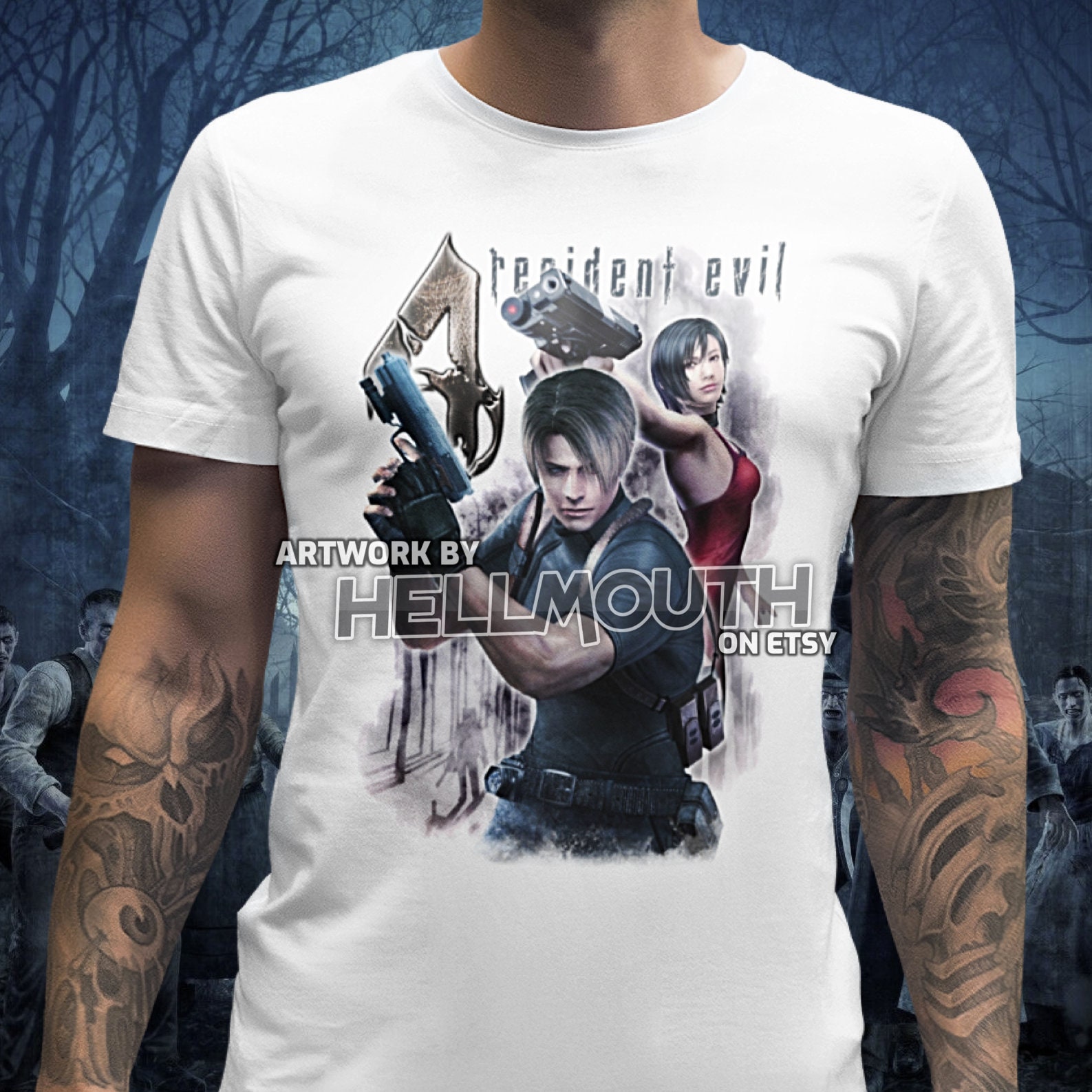 S*N様 EVILセトア S Resident Evil 4 2005 T-shirt. Leon Kennedy Ada Wong - Retro Gaming