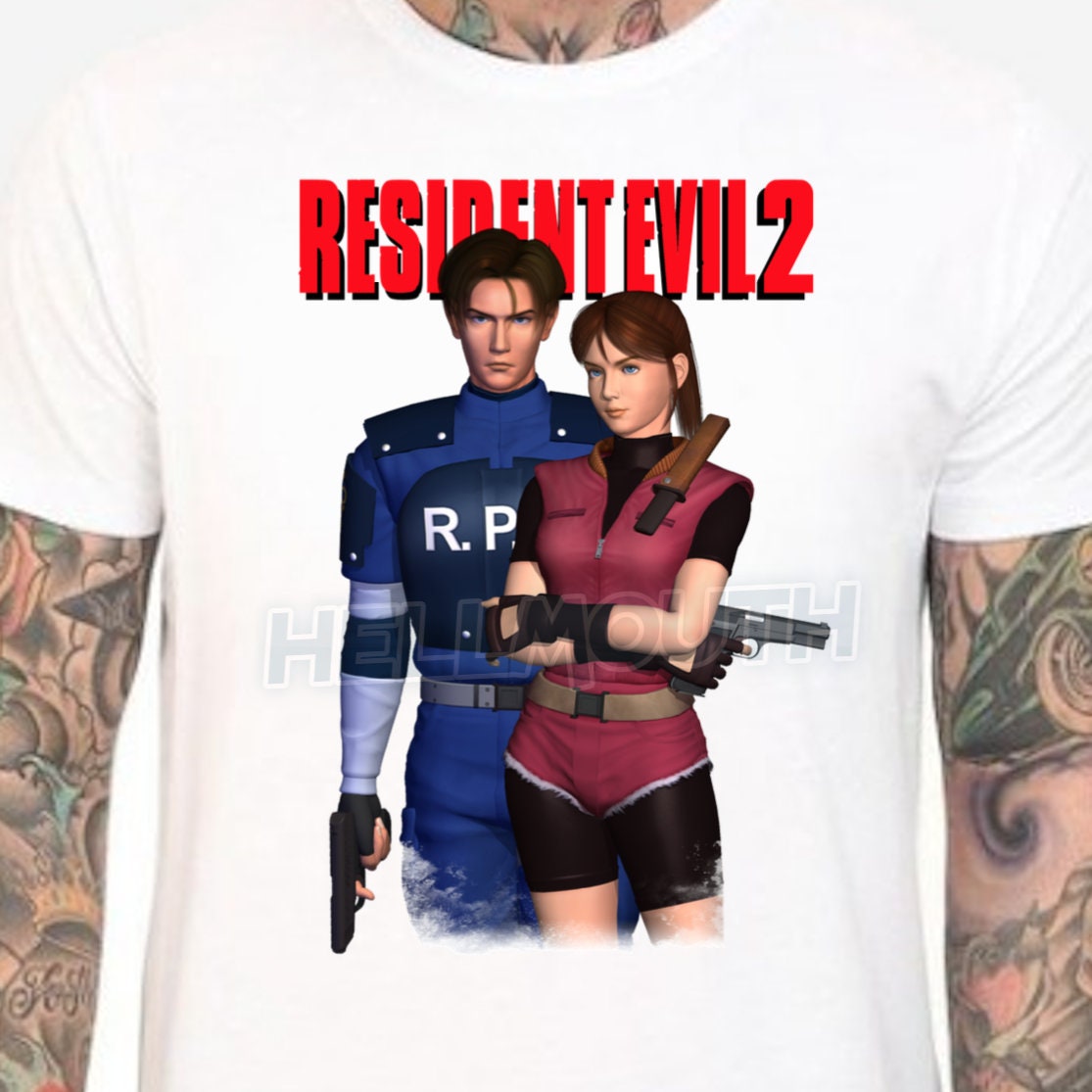 Resident Evil 2 1998 White T-shirt. 90's. Retro Gaming. Male