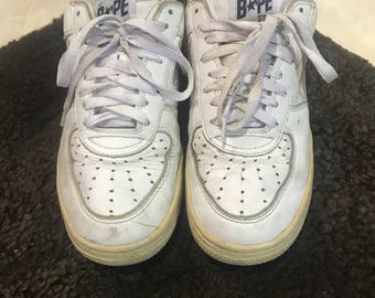 Vintage Deadstock Bapesta Fs-001 White leather Embroidered Laces